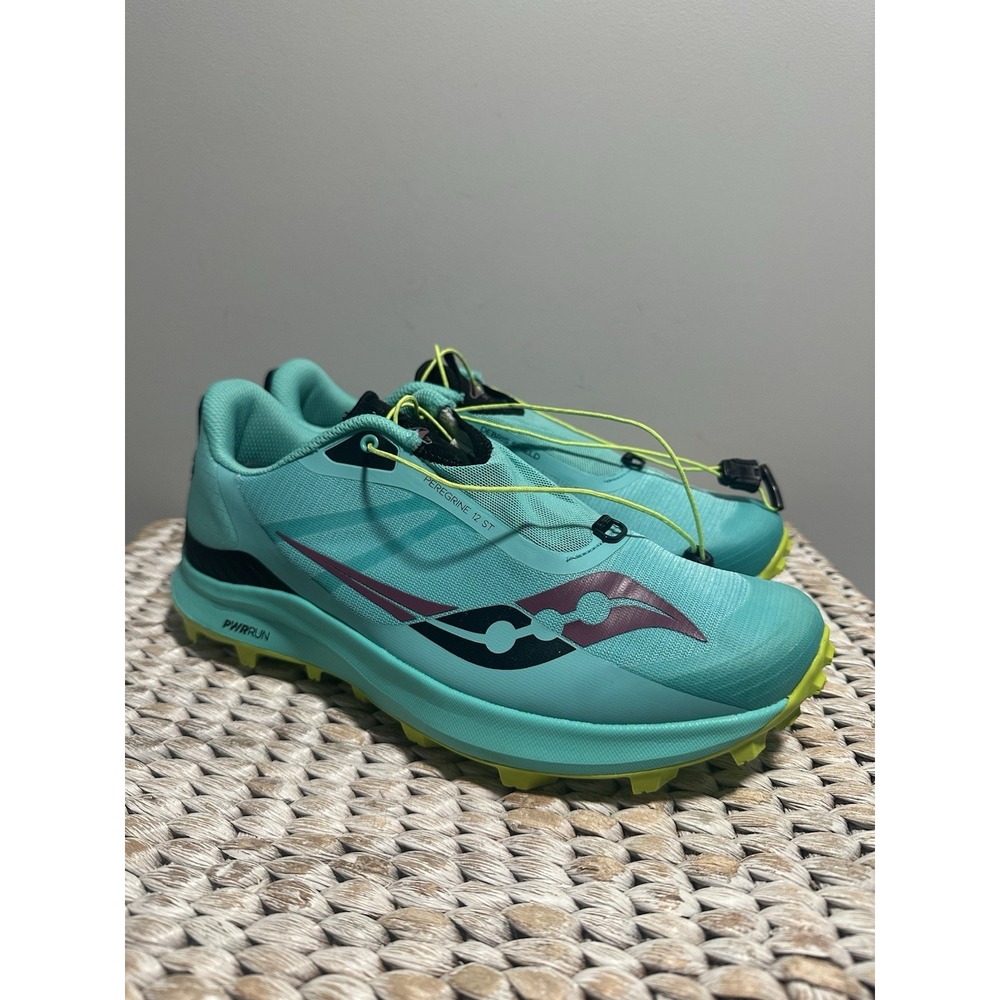Saucony Women's Teal Trail Running Shoes with Lime and Burgundy Accents